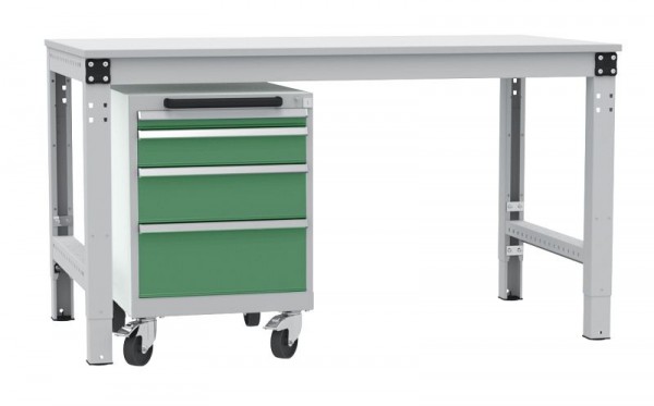 Manuflex Schubfachschrank BASETEC mobil, Nutzhöhe 500 mm mit 4 Schubfächern, in resedagrün RAL 6011, TP1143.6011