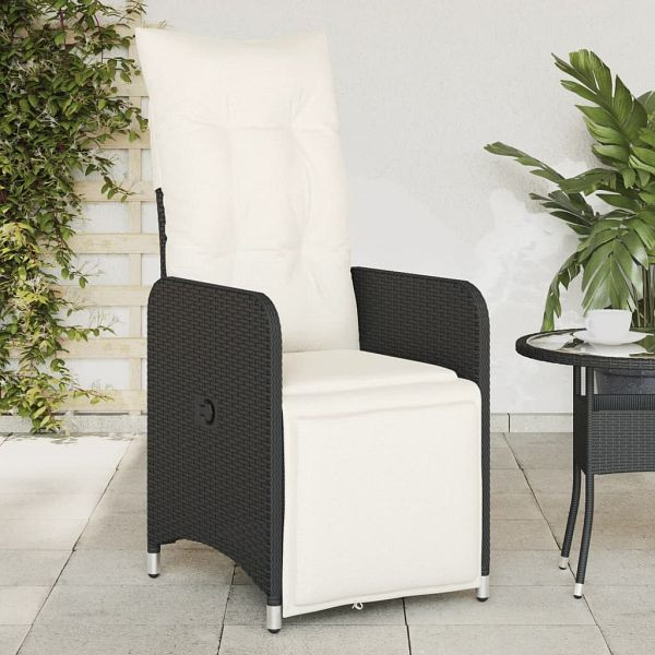 vidaXL Gartensessel Verstellbar mit Kissen Schwarz Poly Rattan, 365695