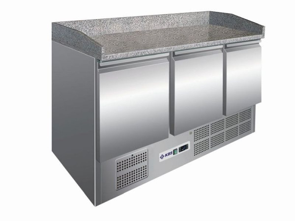 KBS Pizzakühltisch 903 PT, mit 3 Türen, Außenmaterial: CNS, Arbeitsplatte aus Granit, 340131