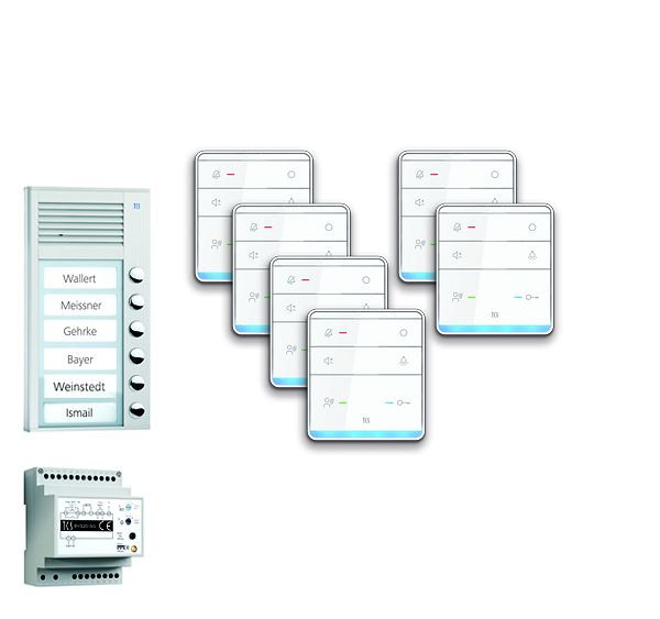 TCS Türkontrollsystem audio:pack AP für 6 Wohneinheiten, mit Außenstation PAK 6 Klingeltasten, 6x Freisprecher ISW5010, Steuergerät BVS20, PPAF06-EN/01