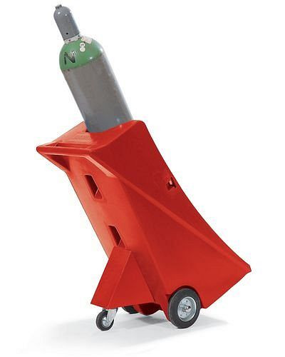 DENIOS Gasflaschenwagen GFW-1 aus Polyethylen (PE), für 1 Gasflasche (Ø 320 mm), mit Stützrad und Zurrband, 156435