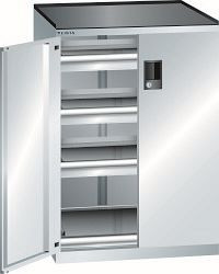 LISTA Schubladenschrank 36x27E (BxTxH) 717x600x1020mm CODE Lock, Lichtgrau, 3 Schubladen, 1 Auszugboden, Tragkraft Schubladen: 75kg, 79.408.020.C