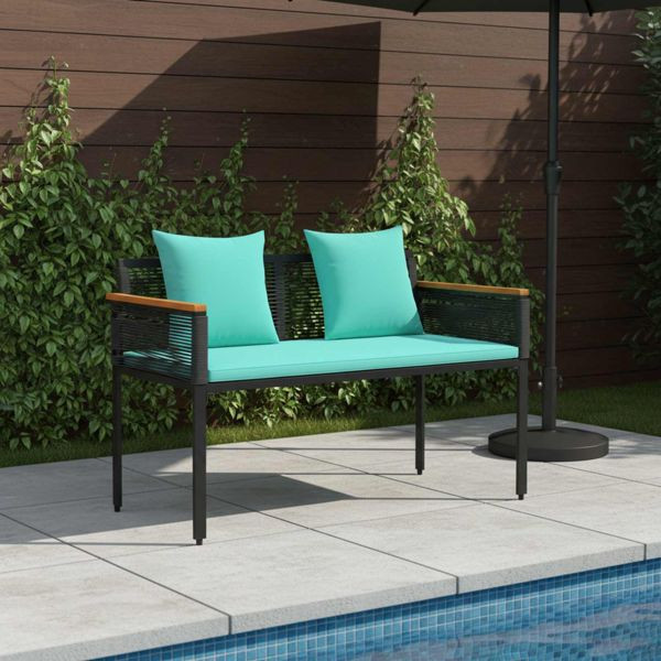 vidaXL Bank Outdoor Schwarz und Türkis 117 x 54 x 74,5 cm Poly-Rattan, 42025242