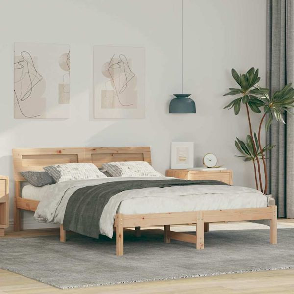 vidaXL Bettgestell mit Kopfteil Braun 140 x 190 cm Massivholz Kiefer, 872782