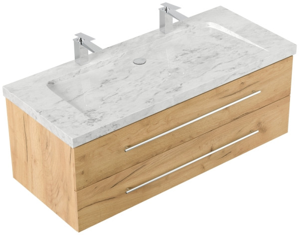 Posseik Badmöbel Marmor Carrara White YAMO 130 cm 2 Hahnlöcher SoftClose eiche gold, YAMO130032000010DE