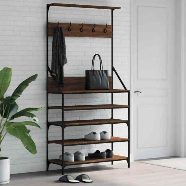 vidaXL Kleiderständer mit Schuhablage Braun Eiche-Optik 90x34x184 cm, 837881