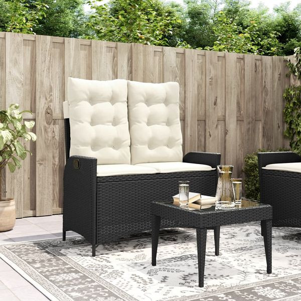 vidaXL Gartenbank Verstellbar mit Kissen Schwarz Poly Rattan, 368235