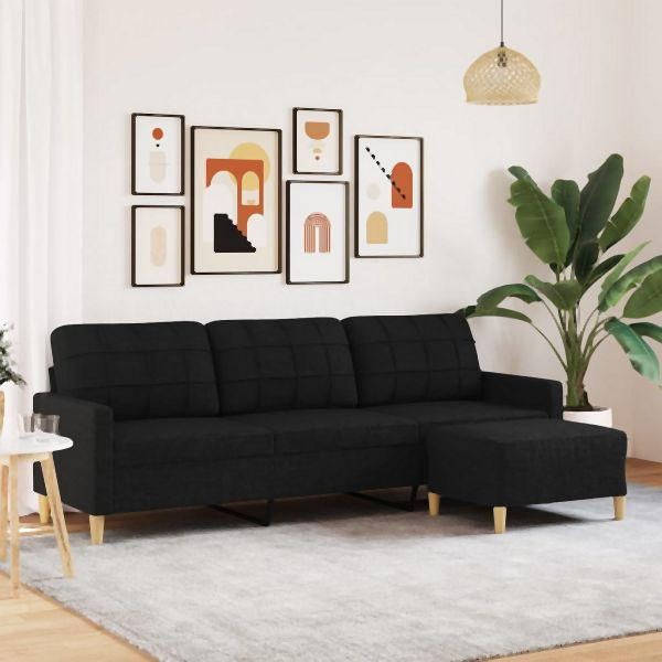 vidaXL 3-Sitzer-Sofa mit Hocker Schwarz 210 cm Stoff, 3278253