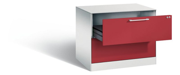 C+P Karteischrank Asisto, H710xB800xT600mm, Farbe: Lichtgrau / Rubinrot, Bügelgriff, 146273-222 S10036