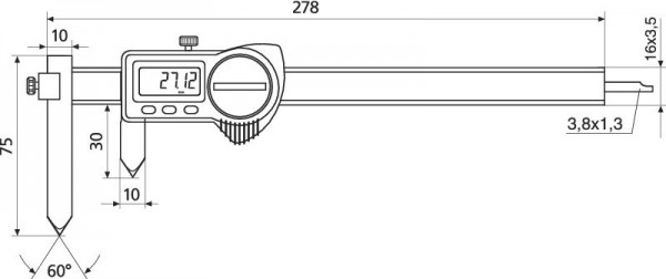 HELIOS PREISSER Digitaler Taschenbohrungsabstandsmessschieber, IP 67, Messbereich 10 - 210 mm, 1326924