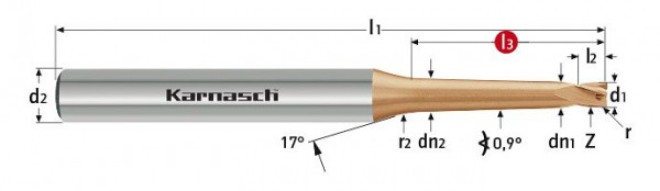 Karnasch VHM-Gesenkfräser konisch Rockwell HSC/HHC d= 1,0 / r=0,10 / L3= 50 / 0,9° / Z=4 HXC-Nano³, 306268010001050