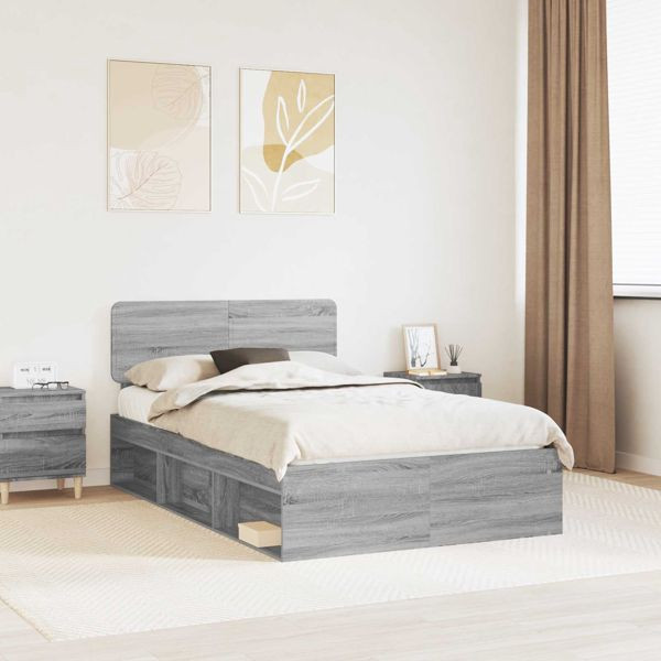 vidaXL Bettrahmen Graues Sonoma 135 x 190 cm Massives Kiefernholz, 3412092