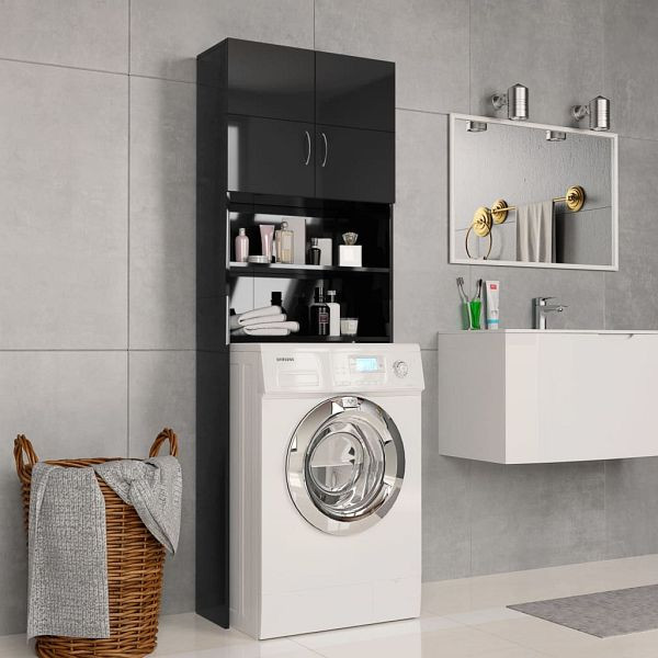vidaXL Waschmaschinenschrank Hochglanz-Schwarz 64x25,5x190 cm, 800034