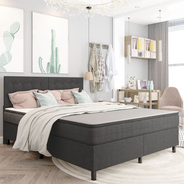 vidaXL Boxspringbett Dunkelgrau Stoff 180x200 cm, 3054796