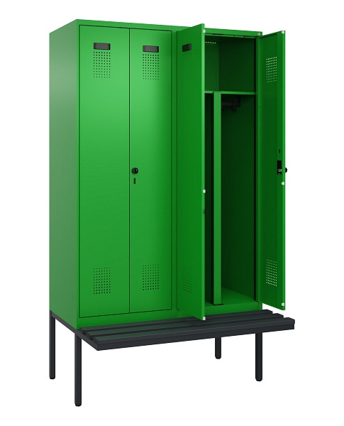 C+P PSA Doppel-Spind Evolo PLUS, Bank, 4 Abteile, 2120x1200x815mm, 6037/6037, Drehriegel, Material Sitzfläche Kunststoff, 0490427-40P S10080
