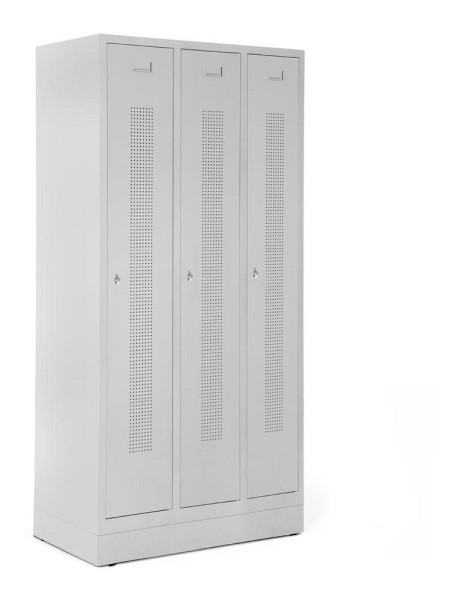 Deskin Garderobenspind SYSTEM SP1 mit Sockel, Korpus und Türen Lichtgrau RAL 7035, H 1800 x B 870 x T 500 mm, Drehriegelverschluss, 330681