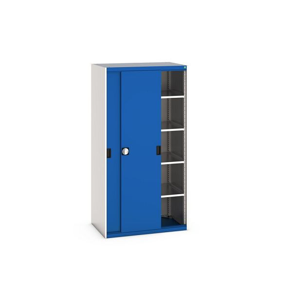 bott cubio Schiebetürenschrank bestückt, mit 4 Fachböden, BxTxH: 1050x650x2000mm, Enzianblau, 40021141.11V