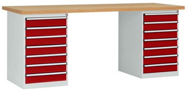 Manuflex Werkbanksystem COMBI, 2 Gehäuse Modell 3 mit Multiplexplatte, BxTxH = 2000 x 700 x 840 mm, Rubinrot, WC5126.3003