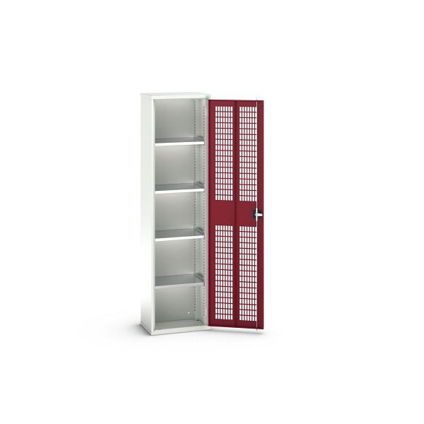 bott verso Flügeltürschrank mit Belüftung, mit 4 Fachböden, BxTxH: 525 x 350 x 2000 mm, Lichtgrau / Purpurrot, 16926713.24