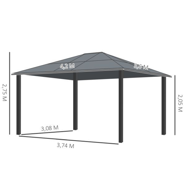 Outsunny Luxus Pavillon Gartenpavillon Partyzelt Gartenzelt PC-Dach Alu, 84C-042