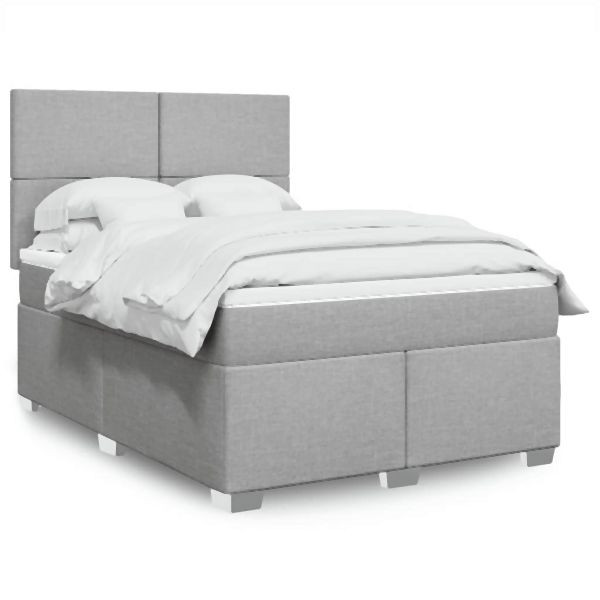 vidaXL Boxspringbett mit Matratze Hellgrau 160x200 cm Stoff, 3290532