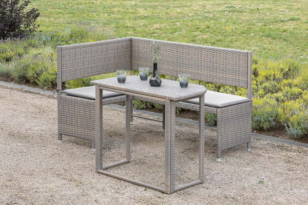 Merxx Eckbank Set, 1 Eckbank, 148 x 100 x 91 cm, inkl. Sitzkissen, 1 Klappentisch, 90 x 50 x 75 cm, graubeige, 50505-258