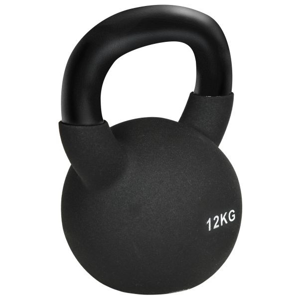 HOMCOM 12 KG Kettlebell Kugelhantel aus Gusseisen mit Neoprenbeschichtung, Konditionierung, Kraft- und Kerntraining Schwarz, A91-241V02BK