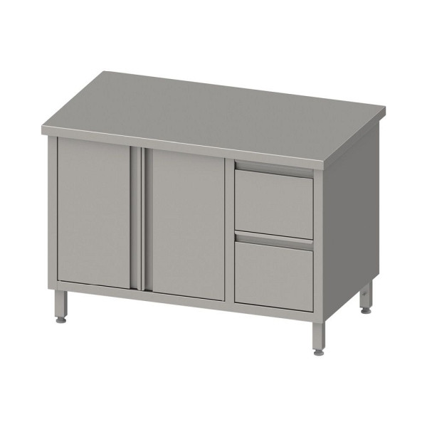 Stalgast Arbeitsschrank mit Flügeltüren 2000x700x850mm, mit 2er Schubladenblock rechts, ohne Aufkantung, verschweißt, VAS20703R