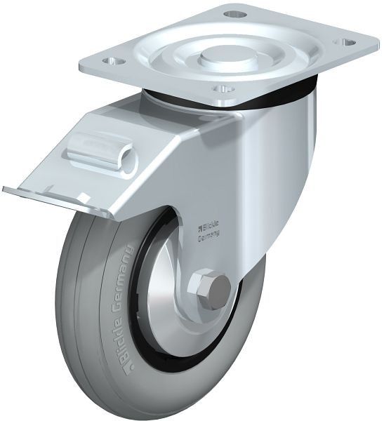 Blickle L-VWPP 160G-FI-SG-FA Stahlblech-Lenkrolle, mittelschwere Ausführung, mit Anschraubplatte & Feststeller, Weichgummi, Grau, 849938