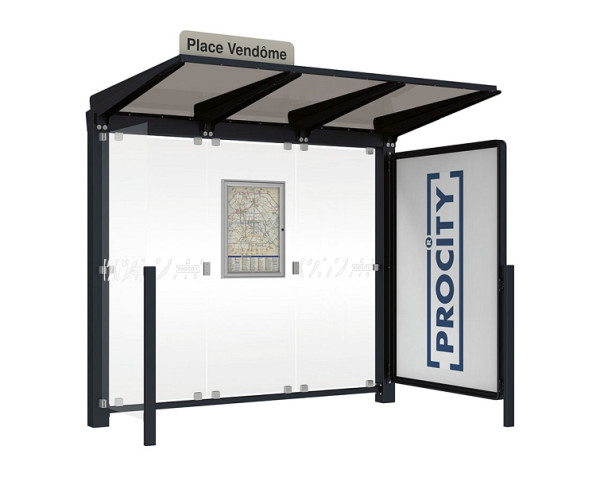 Procity Wartehalle Venedig - 1 Schaukasten 2000 + 1 Seitenverkleidung, Farbe RAL 9005, Maße: Breite 2500 x Höhe 2422 x Tiefe 1520 mm, 529652.9005
