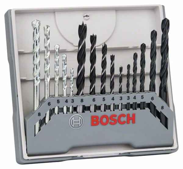 Bosch Bohrer-Set für Metall-, Holz-, Steinbearbeitung, 15-teilig, 3 - 8mm, 2607017038