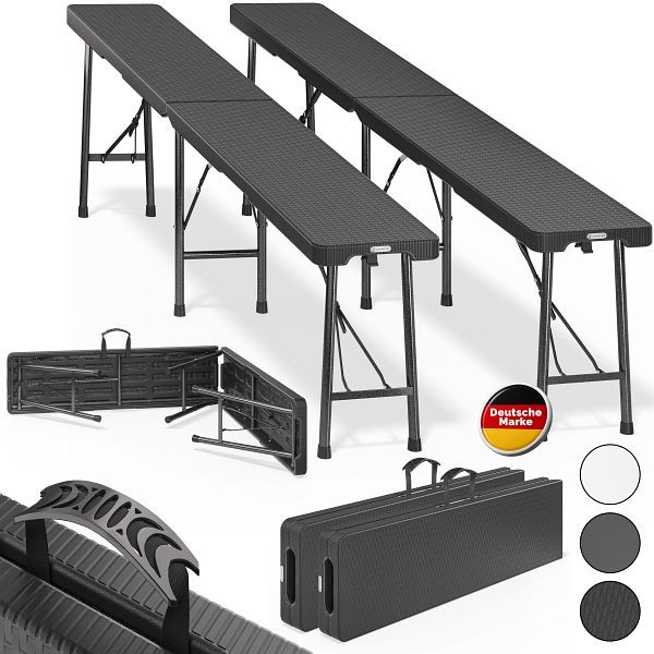 casaria Rattanbänke Malmö 2er-Set Schwarz 180cm, 108553