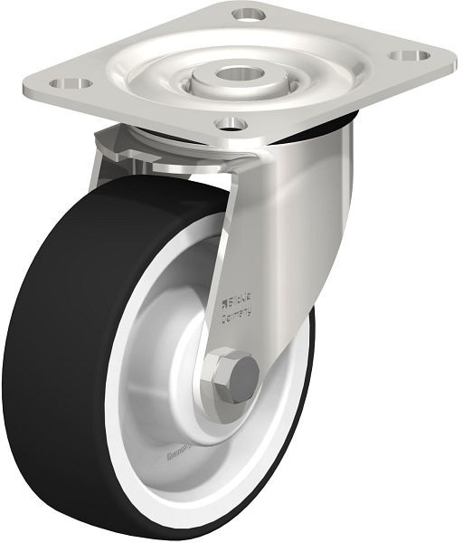 Blickle LX-POTH 100XR Edelstahl-Lenkrolle, mittelschwere Ausführung, mit Anschraubplatte, Thermoplastisches Polyurethan, Grau, 740840