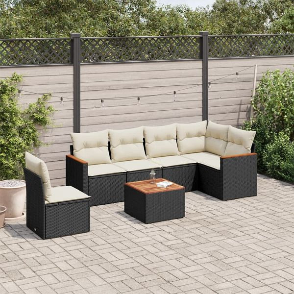 vidaXL 7-teilig Garten-Sofagarnitur mit Kissen Schwarz Poly Rattan, 3226021