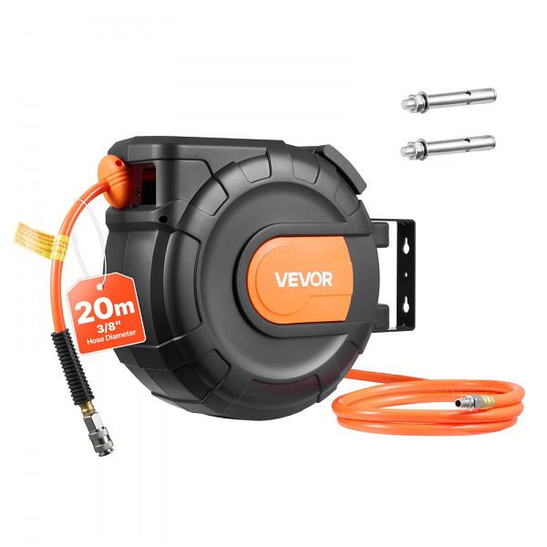 VEVOR Druckluftschlauchtrommel, 9,5 mm x 20 m PVC, 20 bar, Automatische Aufwicklung, 180° Schwenkbare Halterung, KQRGJPOGFBSWWGT56002V0