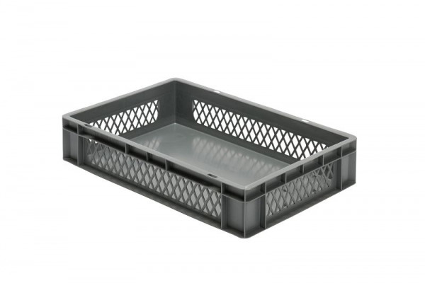 LA-KA-PE TK 600/120-1, Transport-Stapelkasten, grau, Wände durchbrochen, VE: 2 Stück, 07212 22 15