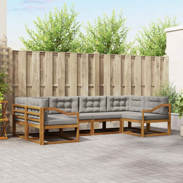 vidaXL Outdoor-Sofagarnitur mit Kissen 6-teilig Natürlich und Hellgrau, 3368084
