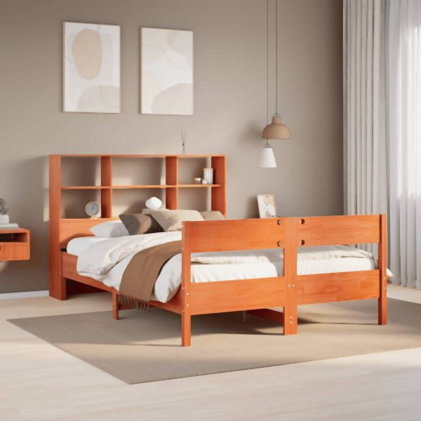 vidaXL Massivholzbett mit Regal ohne Matratze Wachsbraun 160x200 cm, 3322983