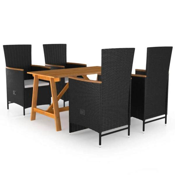vidaXL 5-tlg. Garten-Essgruppe Schwarz, Polyester, 3068760