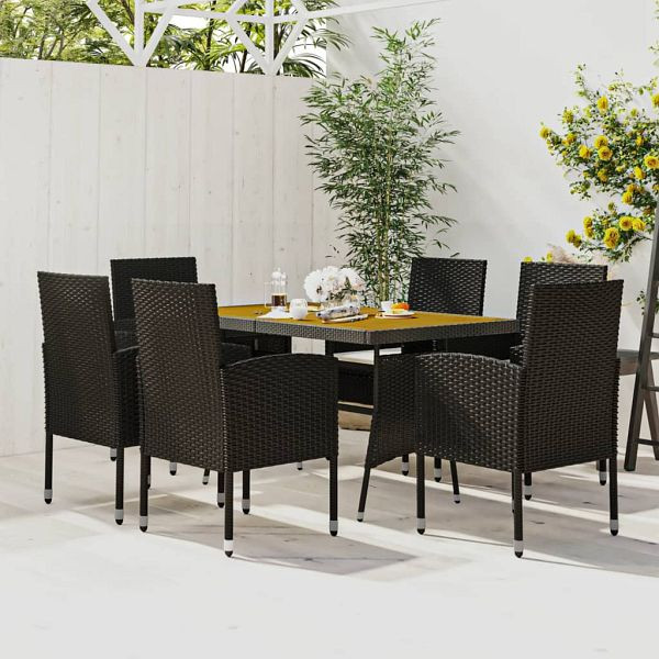 vidaXL 7-teilig Garten-Essgruppe Poly Rattan Schwarz, 3120100