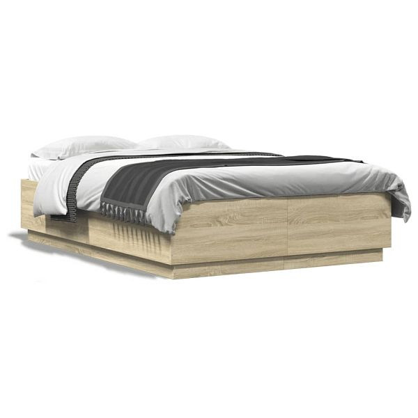 vidaXL Bettgestell mit LED Sonoma-Eiche 150x200 cm Holzwerkstoff, 3209606