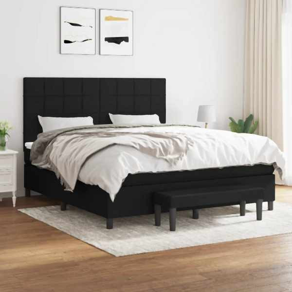 vidaXL Boxspringbett mit Matratze Schwarz 160x200 cm Stoff, 3136607