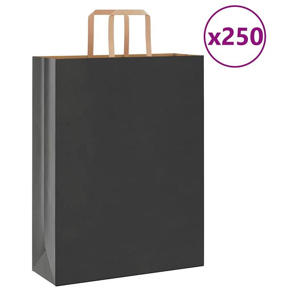 vidaXL Papiertragetaschen 250 Stk. mit Henkeln Schwarz 32x12x42 cm, 4101872