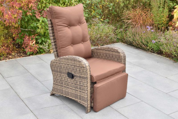 Merxx Komfortsessel, braun, Rückenlehne und Fußteil verstellbar durch Gasdruckfeder, inkl. Auflagen, Stahlgestell mit Kunststoffgeflecht, 45230-910