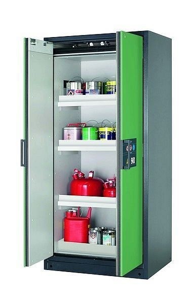 asecos Sicherheitsschrank Q-CLASSIC-90, Q90.195.090 in resedagrün RAL 6011 mit 3x Wannenboden Standard (Polypropylen), 30041-048-30051