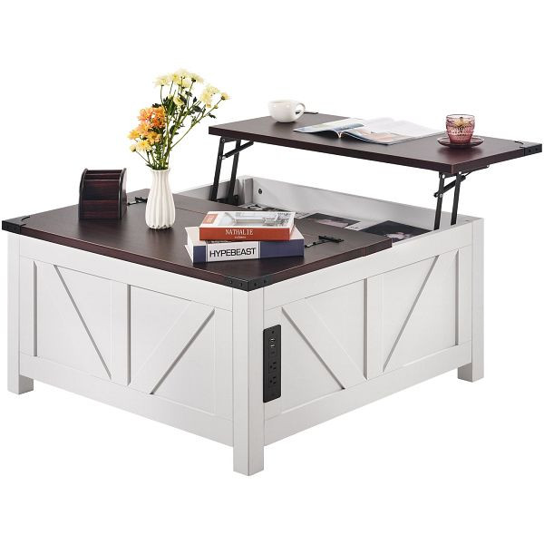 VEVOR Couchtisch Klapptisch, Anhebbare Platte Quadratisch USB Steckdose 914mm, ZFXBSKFZ36YC412GHV2