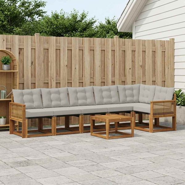 vidaXL Outdoor-Sofagarnitur mit Kissen 7-teilig Natürlich und Hellgrau, 3382003