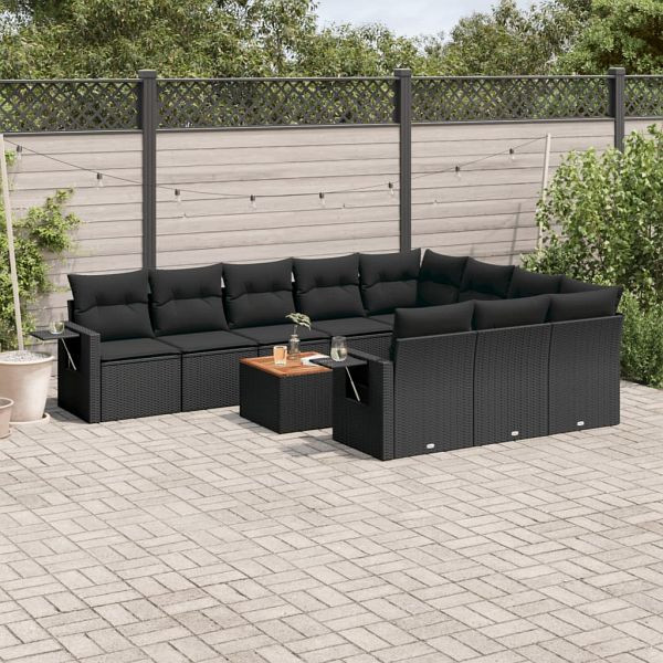 vidaXL 11-tlg. Garten-Sofagarnitur mit Kissen Schwarz Poly Rattan, 3257070