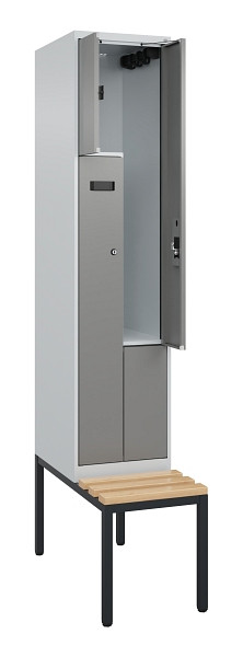 C+P Z-Spind Evolo PLUS, Bank, 2 Fächer, 2120x400x815mm, 7035/0004, Zylinderschloss, Sitzfläche Buche-Hartholz, Sitzbank, 0490537-122 S10040