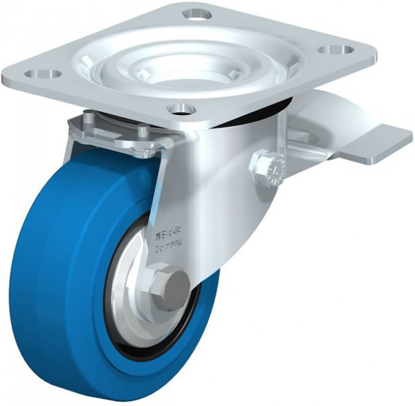 Blickle L-POEV 80XR-ST-SB-FA Stahlblech-Lenkrolle, mittelschwere Ausführung, mit Anschraubplatte & Feststeller, Elastik-Vollgummi, Blau, 850457